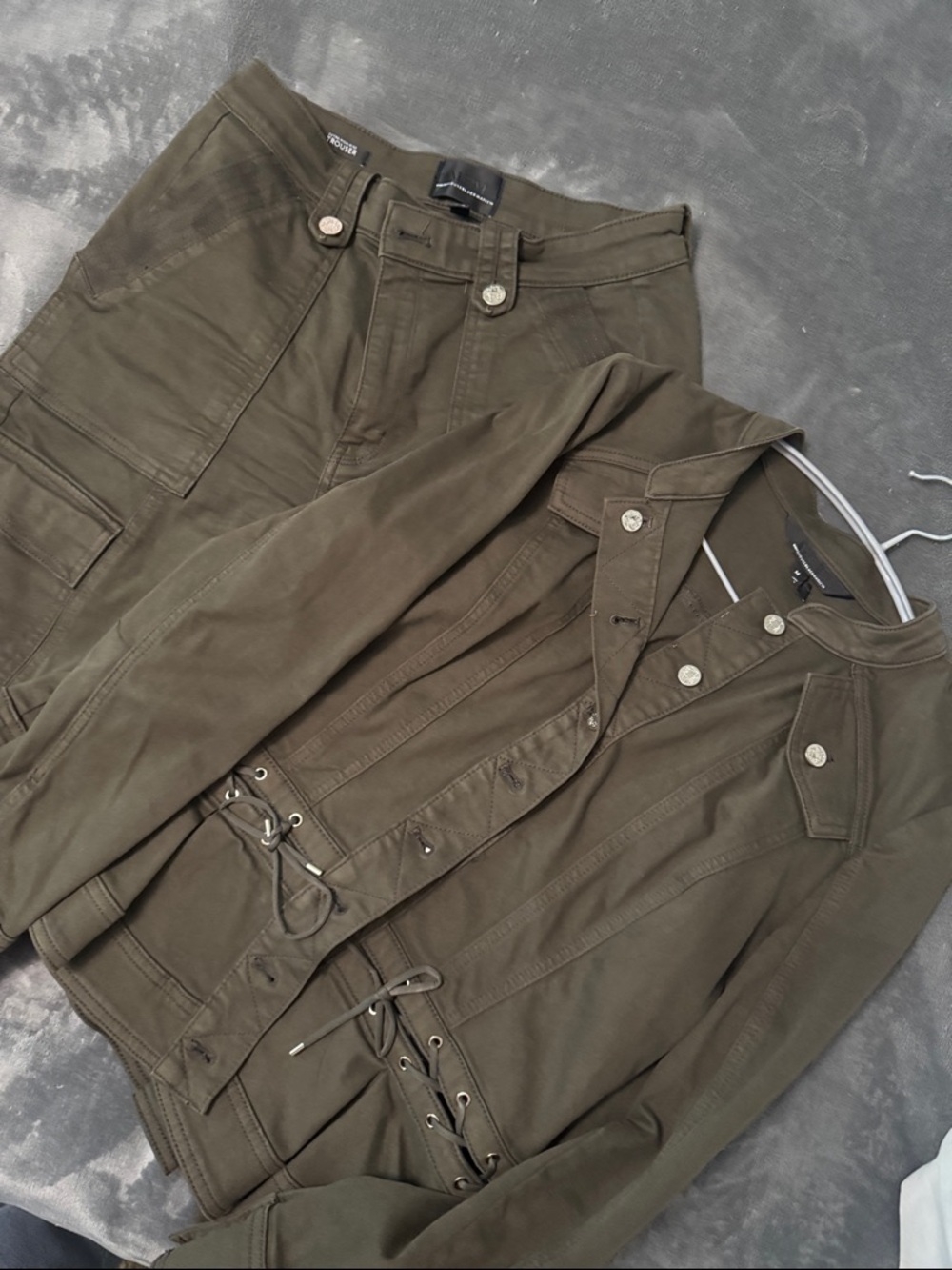 White House Black Market Olive Utility Cargo Jacket and Pants Set